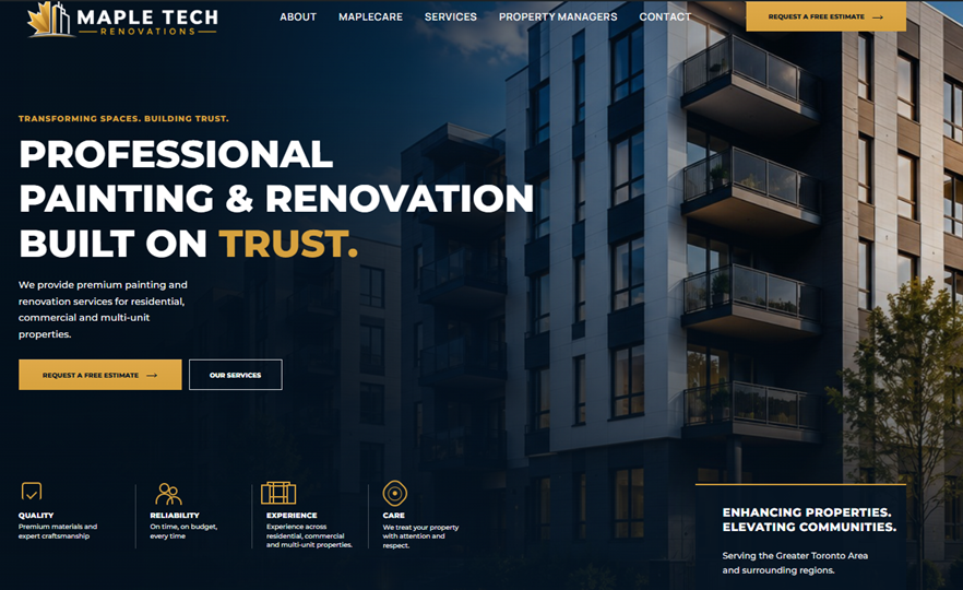 Maple Tech Renovations website homepage